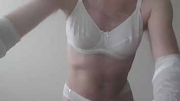 Preview 2 of Virgin Soli - Man wearing Lisa Cheeks lingerie and jerks a load on it