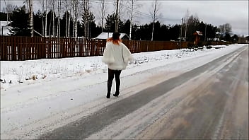 Preview 2 of Raped Sex00 - No skirt in pantyhose- Winter walk without panties