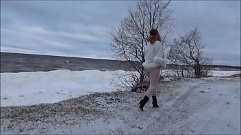 Preview 3 of Raped Sex00 - No skirt in pantyhose- Winter walk without panties