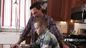 Preview 1 of Updoor Cam - Having Fun Eating Out FTM Stepson&#039_s Boy Pussy | FTMHD