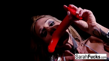 Preview 2 of Aj Lee Has - Tattooed MILF Sarah stuffs her pussy with a red toy