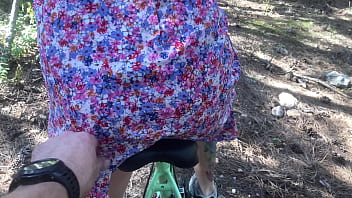 Preview 1 of Pussy Toturing - Stranger found pretty girl on the bicycle in the forest playing with herself and fucking her 4K 60fps