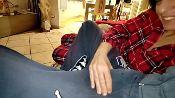 Preview 1 of Zinc Pakis - Wife in pajamas fucks a friend in silence while her husband is in the room