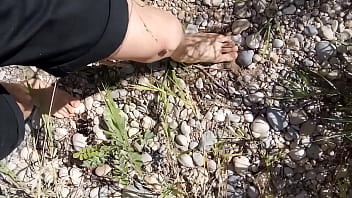 Preview 2 of Hot Kisses And Fuc - Look! This boy walking barefoot in nature,  on grass,  outdoors during a hot day of summer | Gay Foot Fetish Video