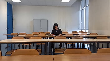 Preview 1 of Lokar Xxxvideos - Horny at school during course revision,  this French-Asian student takes out his cock in public,  jerks off in a risky university classroom