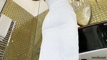 Preview 4 of Dani Daniels Sucks - Hot Brunette Sexy Petite MILF comes home with a White Dress for Make up and changing Panties with a Thong