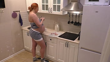 Preview 1 of Sex Hot Video Girl Wayaska - Pregnant Neighbor Blows Me in the Kitchen While Her Hubby Works