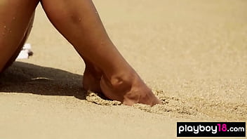 Preview 3 of Tina Peyton - Skinny Ukrainian blonde babe Cara Mell stripping and posing at the beach