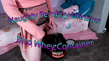 Preview 1 of Mome In Bay Sixe Faking - Naughty Femboy Urinates Into Whey Container! (teaser)