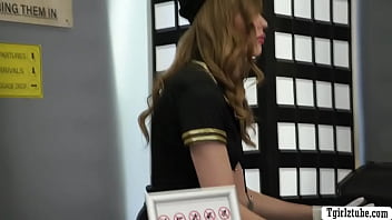 Preview 1 of Car Xxxx Hd - Airport security bareback fucks shemale flight attendant