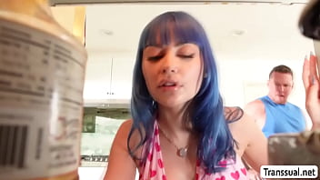 Preview 1 of Ah Me Video - Redhead TS caught her boyfriend fucking their busty maid