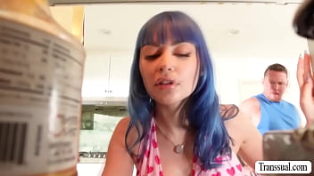 Preview 1 of 1947 Sex Vdos - Latina shemale caught her boyfriend fucking their busty maid