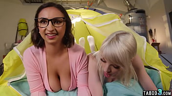 Preview 1 of Teen Sex Hnata - Lesbian MILF stepmom Dee Williams strapon fucking a tranny and stepdaughter