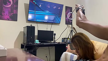 Preview 1 of Condom Desi Sex Hind - Sucking Him while he plays video game