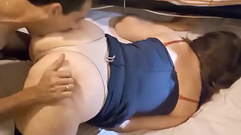Preview 2 of Xxxxxxxxbh - 1543 - French Slut in blue Satin Dress,  Satin Thong,  Stockings,  High Heels,  Blowjob,  Fucking,  Doggy Style,  Rimming