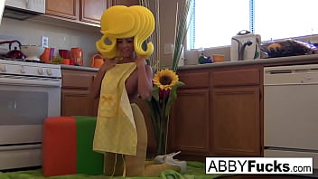 Preview 4 of Japaness Kissing - Surreal Kitchen dress up with Abigail and her giant cucumber