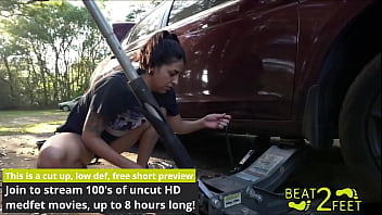 Preview 2 of Lady Soles Joi - Perverted Neighbor Doctor Tampa Sniff Raven Rogue Feets &amp_ Socks While Helping Change Her Oil On Beat2Feet - Reup