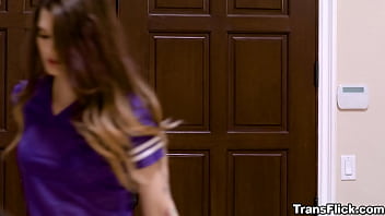 Preview 1 of Saix Vedio Pal - Asian Marica Hase blowjob trans Asia Belle horny dick. Asia enters her bedroom,  to find her lovely girlfriend lying down on the bed,  wearing nothing but a football jersey.  Asia gently rouses her with sex.