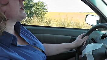 Preview 2 of Hot Bbc Hd - Sexy blonde MILF Frina drives car in stockings without panties under skirt. Auto navigator is broken. Sexy milf asked random passerby for further directions. No panties in public. No panties under skirt. Naked in public. Big natural tits Milf. Mini skirt