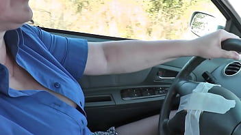 Preview 3 of Hot Bbc Hd - Sexy blonde MILF Frina drives car in stockings without panties under skirt. Auto navigator is broken. Sexy milf asked random passerby for further directions. No panties in public. No panties under skirt. Naked in public. Big natural tits Milf. Mini skirt