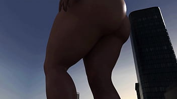 Preview 1 of The Huter - naked giantess walking