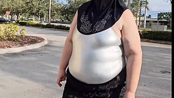 Preview 1 of Swinger Partner - Thick ass Pawg Milf  flaunting big ass,  gets big fat pussy fingered and sucking salesman cock - Point Of view,  BBW SSBBW hijab Pawg Milf - black Guy bust a nut