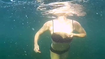 Preview 1 of Amna With Fahad - Crazy diver took me on camera while I am swimming in the sea and flashing my hairy pussy