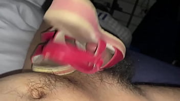 Preview 2 of Slave And Moan - Playing penis push-up with sandal