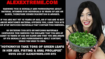 Preview 1 of Novia Forzada - Hotkinkyjo take tons of green leafs in her ass,  fisting &amp_ anal prolapse
