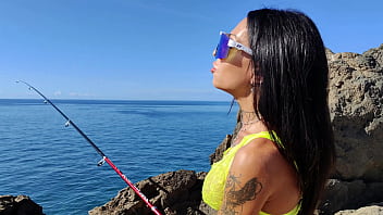 Preview 2 of Paki Nude Private Mujra - Very Myller - POV - Italian tourist with big tits fishing in the ocean gets her ass destroyed in public - cumshot on open asshole - 4K