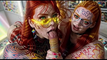Preview 2 of Only Dance Hot - Strange double blowjob by two ginger AI twins dolls