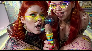 Preview 3 of Only Dance Hot - Strange double blowjob by two ginger AI twins dolls