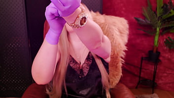 Preview 1 of Hot Dase Girl - ASMR: purple nurse gloves and gold glitter watch. Arya Grander