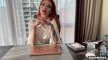 Preview 3 of Xx Sex Videos Girals Fuck Dog - Redhead British milf boss gets anal pounded by 2 blacks in her office after their job interview !!!