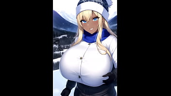 Preview 2 of Leatherpants Handjob - skiing girls in mountain ai art compilation