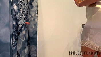 Preview 1 of Bokep Seru - lady in satin dress doing a glory hole fuck - projectsexdiary