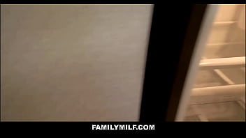 Preview 1 of Bliding Porn Vedios - FamilyMILF - Big Tits Stepmom Fucked By Stepson On Family Couch Until His Girl Shows Up POV - Emily Addison