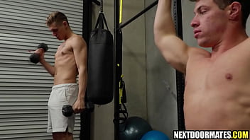 Preview 2 of Zareen Khan Fucking - Gay buff fucked bareback in the gym