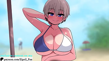 Preview 1 of Hindi Sexy Bp Open Hd - Very Hot Uzaki Chan was Fucked Hard on a Beach - Animated Hentai 4K 60 FPS