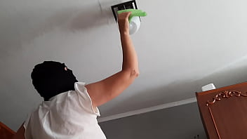 Preview 1 of Bdsm Old Gals - While my housekeeper washed the chandelier I watched her and masturbated - Lesbian illusion girls