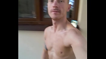 Preview 1 of Two Aunty And One Boy Sex - Fit guy is walking naked around his house and playing with his big cock