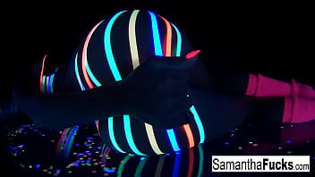 Preview 4 of Big Hpo - Samantha Saint gets off in this super hot black light solo