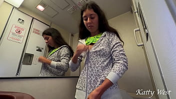 Preview 4 of Cleolane Sex - Airplane extreme. Teen girl took off her panties and peed in public