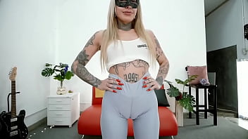 Preview 1 of Chennai Hidden Cam Sex Videos - Perfect Cameltoe Round Ass Tattoo Babe in Short Biker Leggings