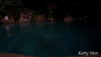 Preview 2 of Mommom Anal - Crazy girl bathes in the pool at night after a party