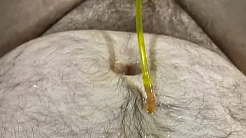 Preview 2 of Testicle Stretching - Me With a Homemade Catheter on Up My Penis Laying On My Couch