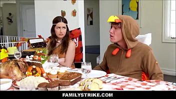 Preview 1 of India Sexcey - FamilyStrike - Hot Family Thanksgiving Dinner Groupsex Stepmom,  Stepson,  Stepdaughter,  Stepdad - Chanel Camryn,  Tiffani Madison,  Mike Mancini,  Rion King
