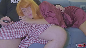 Preview 1 of Lena And Natasha - Why stepson fucks my mouth? Stepmom risky oral creampie on couch