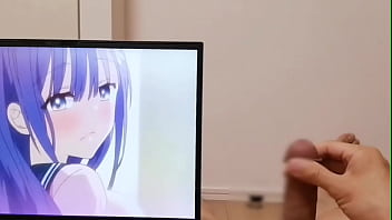 Preview 2 of Ngecrot Basah - Horny Otaku Moaning Loudly Jerking Off Big Dick While Watching Hutanari Hot Hentai. camshot POV