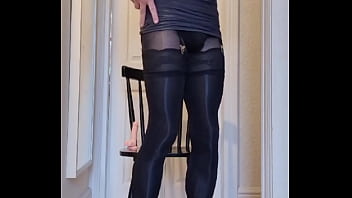 Preview 1 of Mom Pakse - Nylon slut riding dildo in her stockings and pantyhose